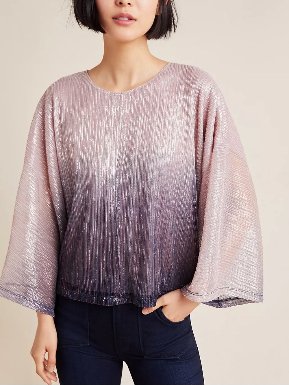 Anthropologie Serena Ombre Top Blush Pink Purple Metallic Size XS New NWT
